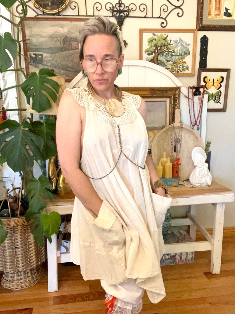 New! Jaded Gypsy “Charlie” 100% Cotton Gauze Oversized Tunic Light Ivory - Picture 2 of 8